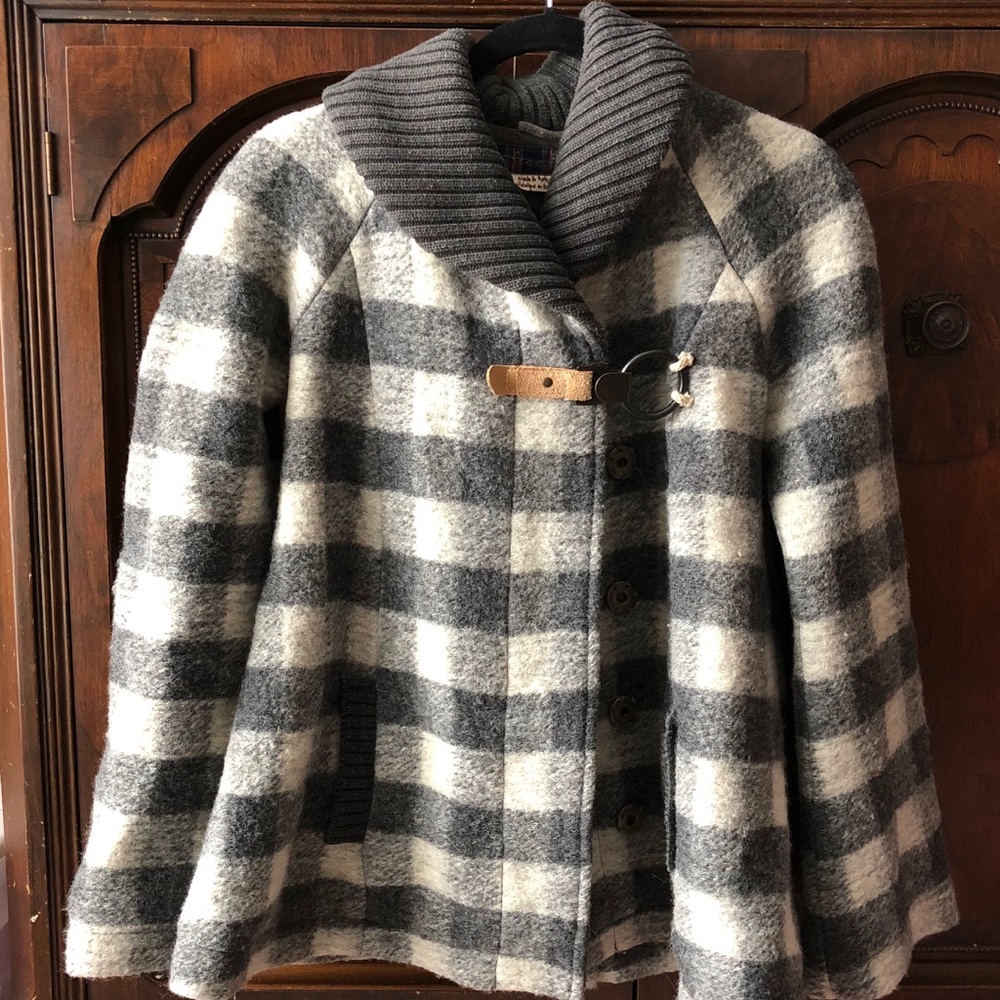 Free People coat plaid jacket 4 medium wool grey